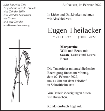 Traueranzeige von Eugen Theilacker von Heidenheimer Zeitung