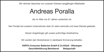 Traueranzeige von Andreas Poralla von Heidenheimer Zeitung