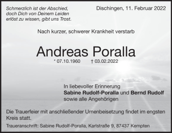 Traueranzeige von Andreas Poralla von Heidenheimer Zeitung