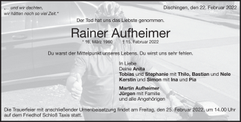 Traueranzeige von Rainer Aufheimer von Heidenheimer Zeitung