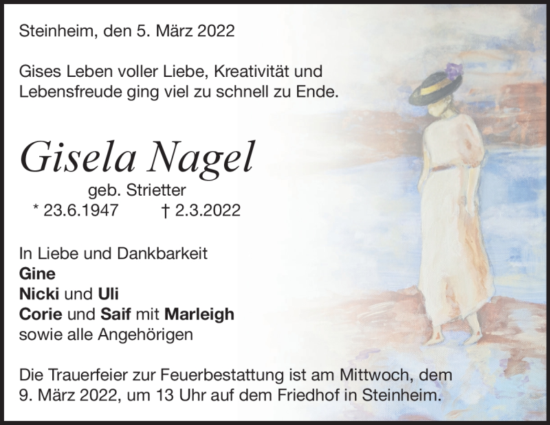  Traueranzeige für Gisela Nagel vom 05.03.2022 aus Heidenheimer Zeitung