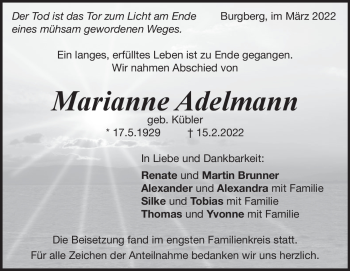 Traueranzeige von Marianne Adelmann von Heidenheimer Zeitung