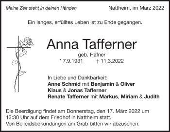 Traueranzeige von Anna Tafferner von Heidenheimer Zeitung