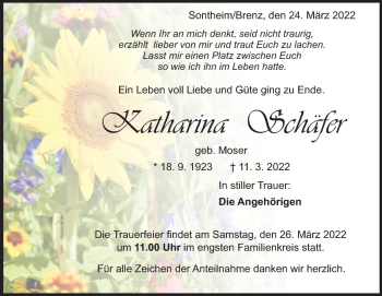 Traueranzeige von Katharina Schäfer von Heidenheimer Zeitung