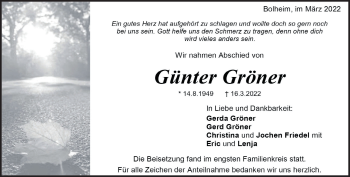 Traueranzeige von Günter Gröner von Heidenheimer Zeitung
