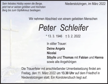 Traueranzeige von Peter Schleifer von Heidenheimer Zeitung