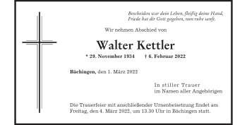 Traueranzeige von Walter Kettler von Heidenheimer Zeitung