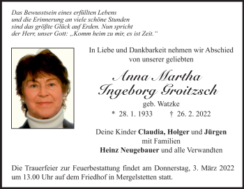 Traueranzeige von Anna Martha Ingeborg Groitzsch von Heidenheimer Zeitung