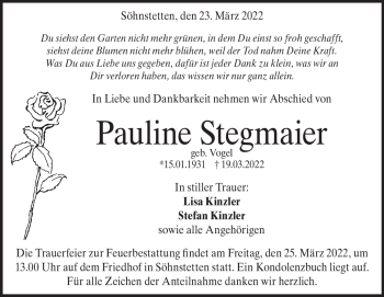 Traueranzeige von Pauline Stegmaier von Heidenheimer Zeitung