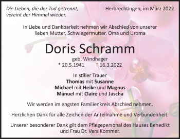 Traueranzeige von Doris Schramm von Heidenheimer Zeitung
