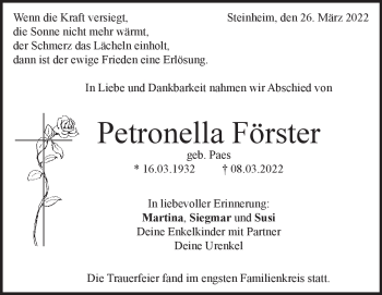 Traueranzeige von Petronella Förster von Heidenheimer Zeitung