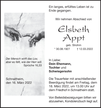 Traueranzeige von Elsbeth Appt von Heidenheimer Zeitung