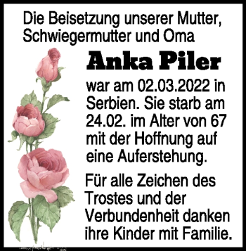 Traueranzeige von Anka Piler von Heidenheimer Zeitung