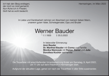 Traueranzeige von Werner Bauder von Heidenheimer Zeitung