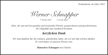 Traueranzeige von Werner Schnapper von Heidenheimer Zeitung