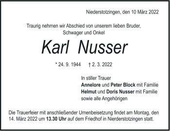 Traueranzeige von Karl Nusser von Heidenheimer Zeitung