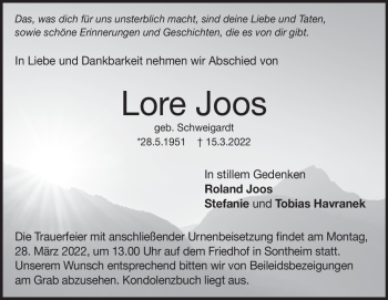 Traueranzeige von Lore Joos von Heidenheimer Zeitung