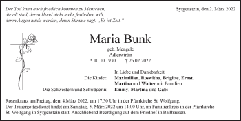 Traueranzeige von Maria Bunk von Heidenheimer Zeitung