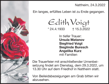 Traueranzeige von Edith Voigt von Heidenheimer Zeitung