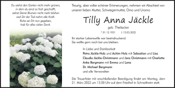 Traueranzeige von Tilly Anna Jäckle von Heidenheimer Zeitung