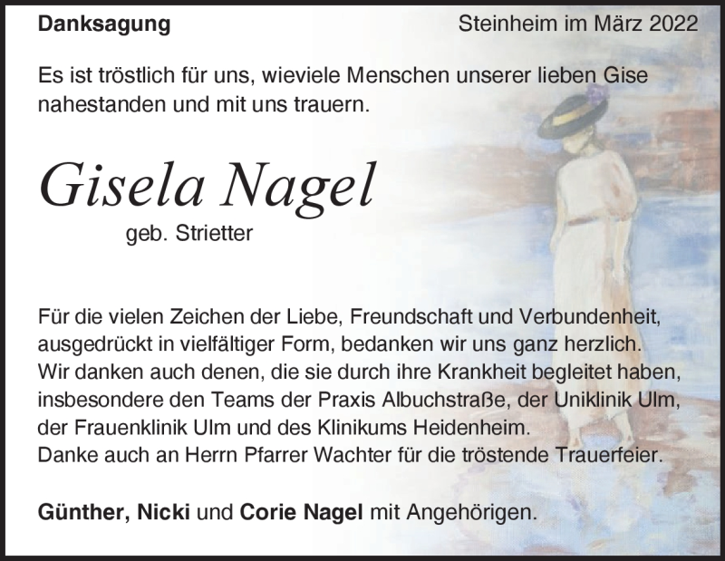  Traueranzeige für Gisela Nagel vom 25.03.2022 aus Heidenheimer Zeitung