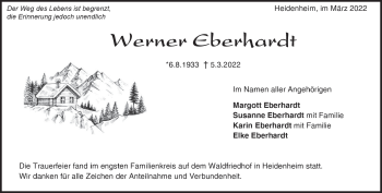 Traueranzeige von Werner Eberhardt von Heidenheimer Zeitung