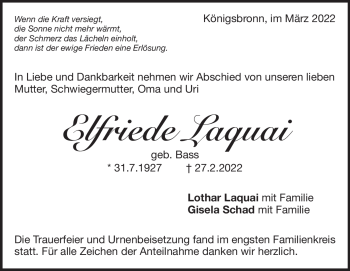 Traueranzeige von Elfriede Laquai von Heidenheimer Zeitung