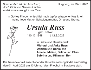 Traueranzeige von Ursula Russ von Heidenheimer Zeitung
