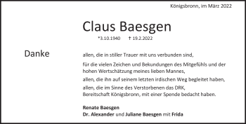 Traueranzeige von Claus Baesgen von Heidenheimer Zeitung