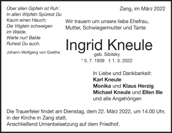 Traueranzeige von Ingrid Kneule von Heidenheimer Zeitung