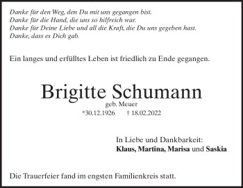 Traueranzeige von Brigitte Schumann von Heidenheimer Zeitung