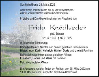 Traueranzeige von Frida Knödlseder von Heidenheimer Zeitung