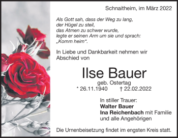 Traueranzeige von Ilse Bauer von Heidenheimer Zeitung
