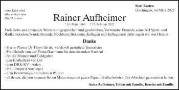 Traueranzeige von Rainer Aufheimer von Heidenheimer Zeitung