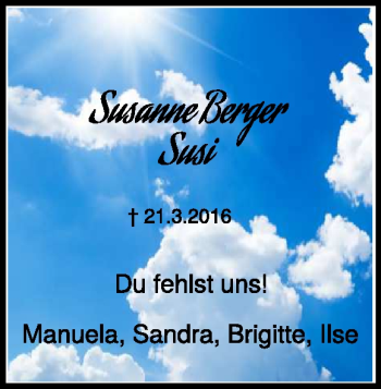 Traueranzeige von Susanne Berger von Heidenheimer Zeitung