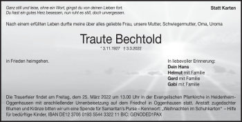 Traueranzeige von Traute Bechtold von Heidenheimer Zeitung