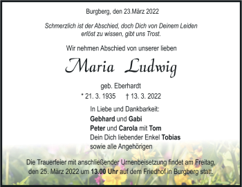 Traueranzeige von Maria Ludwig von Heidenheimer Zeitung