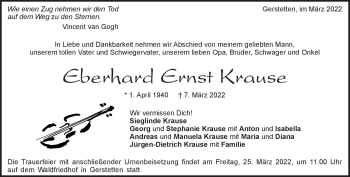 Traueranzeige von Eberhard Krause von Heidenheimer Zeitung