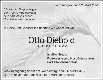 Traueranzeige von Otto Diebold von Heidenheimer Zeitung