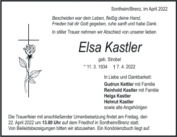 Traueranzeige von Elsa Kastler von Heidenheimer Zeitung