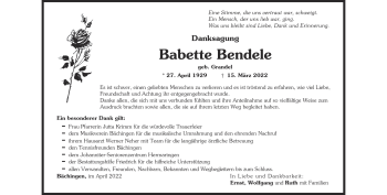Traueranzeige von babette Bendele von Heidenheimer Zeitung
