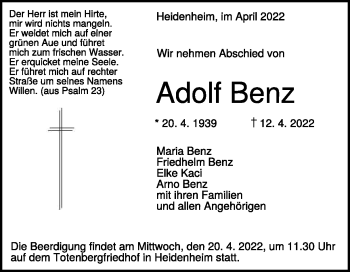 Anzeige Adolf Benz