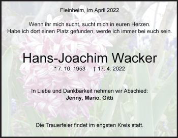 Traueranzeige von Hans-Joachim Wacker von Heidenheimer Zeitung