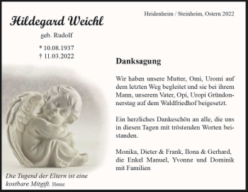Traueranzeige von Hildegard Weichl von Heidenheimer Zeitung