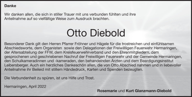  Traueranzeige für Otto Diebold vom 14.04.2022 aus Heidenheimer Zeitung