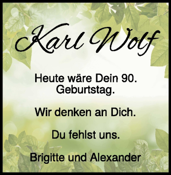 Traueranzeige von Karl Wolf von Heidenheimer Zeitung