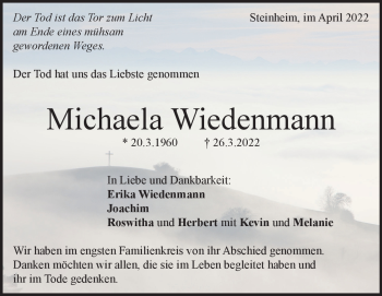 Traueranzeige von Michaela Wiedenmann von Heidenheimer Zeitung