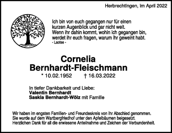 Traueranzeige von Cornelia Bernhardt-Fleischmann von Heidenheimer Zeitung
