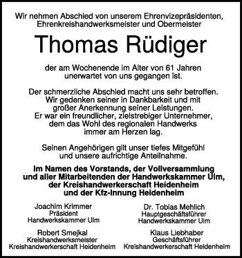 Traueranzeige von Thomas Rüdiger von Heidenheimer Zeitung