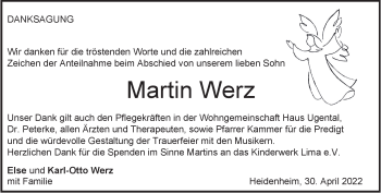 Traueranzeige von Martin Werz von Heidenheimer Zeitung